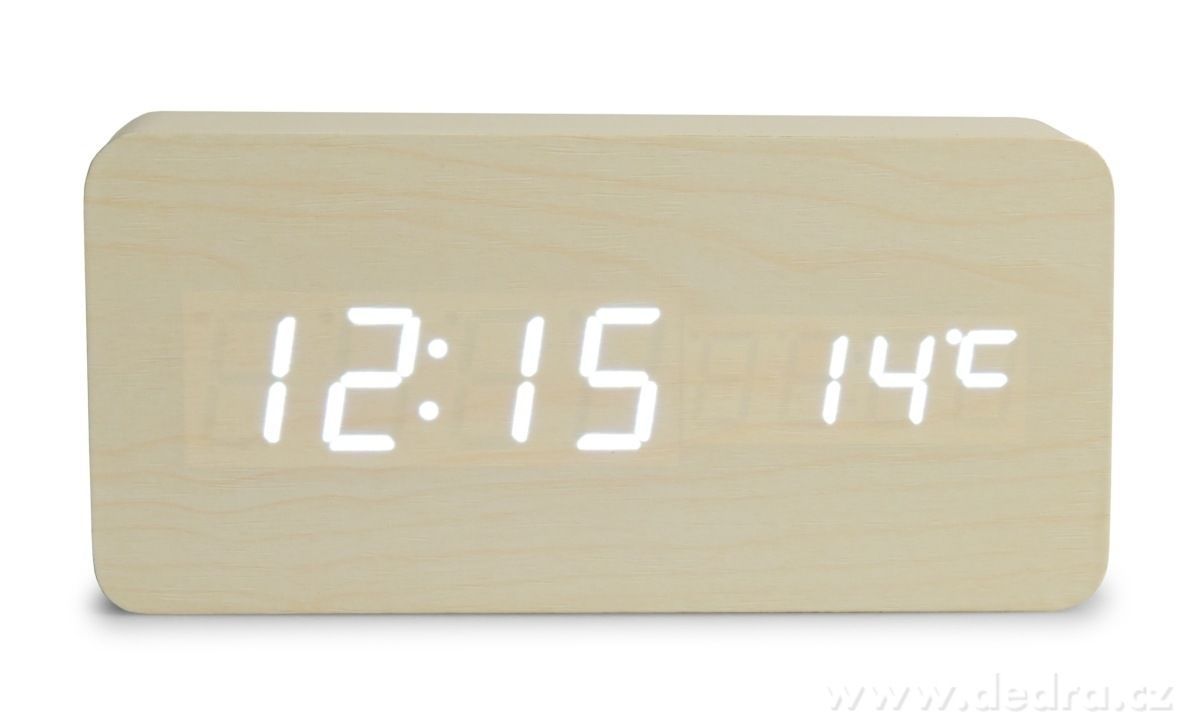 Digitální LED dřevěné hodiny SYSTEMAT WOODOO CLOCK s budíkem smetanové