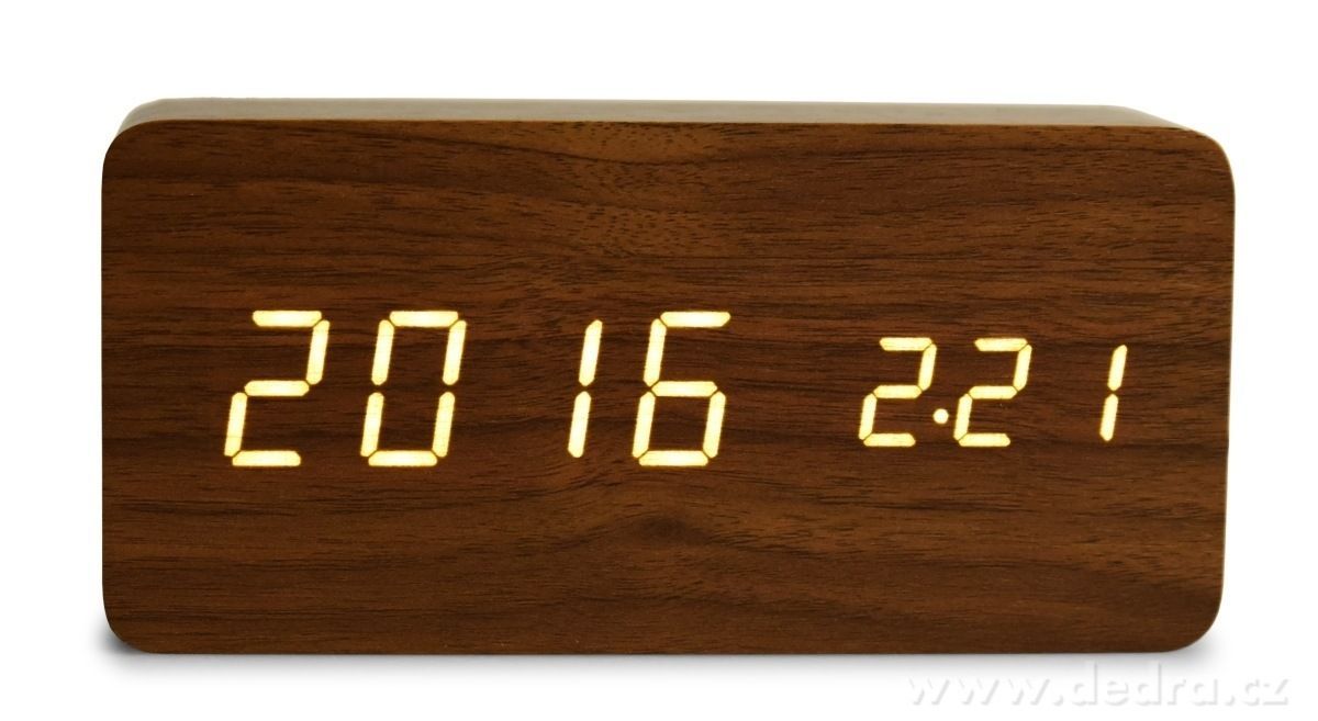 Digitální LED dřevěné hodiny SYSTEMAT WOODOO CLOCK s budíkem tmavé dřevo