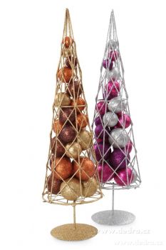 Vánoční stromek s třpytivými kouličkami kovová konstrukce, fuchsiovo-stříbrno-fialová