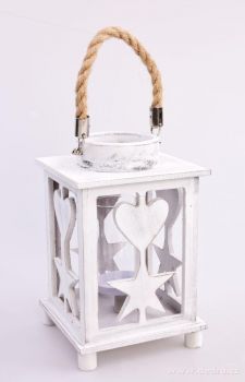 Dedra Dřevěná lucerna s vyřezávaným dekorem a lanovým držadlem
