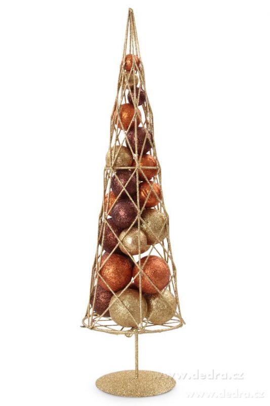 Vánoční stromek s třpytivými kouličkami kovová konstrukce, zlato-oranž.-čokoláda