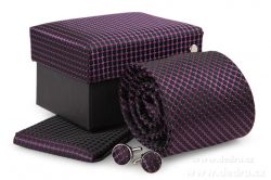 ELROY 5 dílná sada - kravata, kapesníček, purpur.-modré tečky