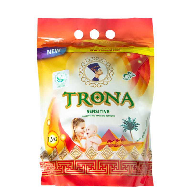 Trona prací prášek Sensitive 1,5kg - universální bezfosfátový prací prášek na dětské a jemné prádlo. Polymer Ukrajina