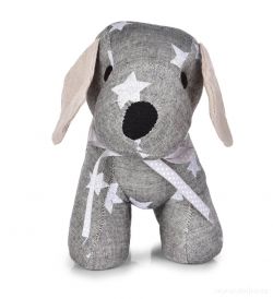 Dveřní textilní zarážka ve tvaru psa, šedý s hvězdičkami
