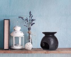 Keramická aromalampa na čajové svíčky, matná černá s krajkovým dekorem