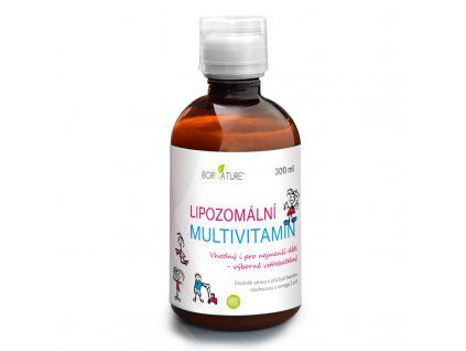 Lipozomální dětský multivitamín 300 ml / 60 denních dávek - doplněk stravy s příchutí banánu, obohacen o omega-3 a omega-6, vhodný pro kojence od prvních příkrmů Bornature