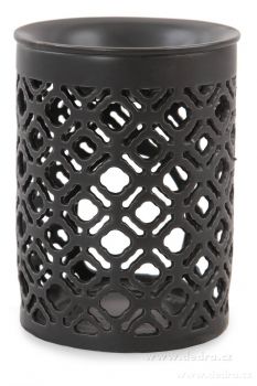 Keramická aromalampa na čajové svíčky s krajkovým dekorem, válcovitá černá