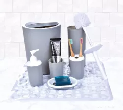 DEDRA 6 dílný koupelnový set z odolného plastu šedý