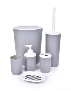 DEDRA 6 dílný koupelnový set z odolného plastu šedý