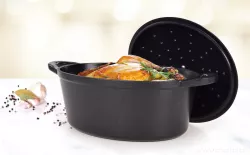 Litinový hrnec/pekáč IRON MASSIVE XXL 7lt oválný hluboký se samopodlévací poklicí černý