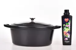 Litinový hrnec/pekáč IRON MASSIVE XXL 7lt oválný hluboký se samopodlévací poklicí černý