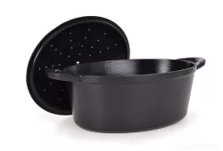 Litinový hrnec/pekáč IRON MASSIVE XXL 7lt oválný hluboký se samopodlévací poklicí černý