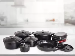 Litinový hrnec/pekáč IRON MASSIVE XXL 7lt oválný hluboký se samopodlévací poklicí černý