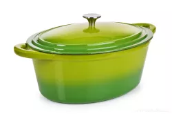 Litinový hrnec/pekáč IRON MASSIVE XXL 7lt oválný hluboký se samopodlévací poklicí žíhaný zelený
